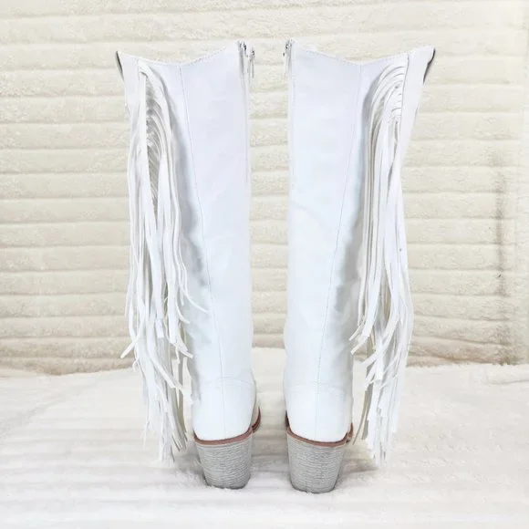 Wild One White Fringe Cowboy Cowgirl Boots Plus Plus size Friendly - Picture 4 of 13